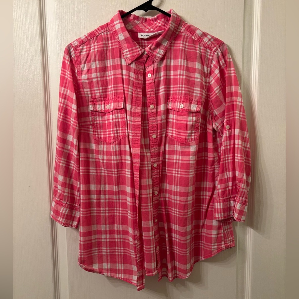 St. John's Bay Bright Pink Plaid Shirt